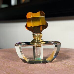 Vintage Aurora Borealis Crystal Perfume Bottle with Amber Star Stopper